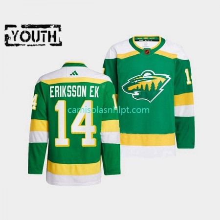 Camiseta Minnesota Wild Joel Eriksson Ek 14 Adidas 2022-2023 Reverse Retro Verde Authentic - Criança